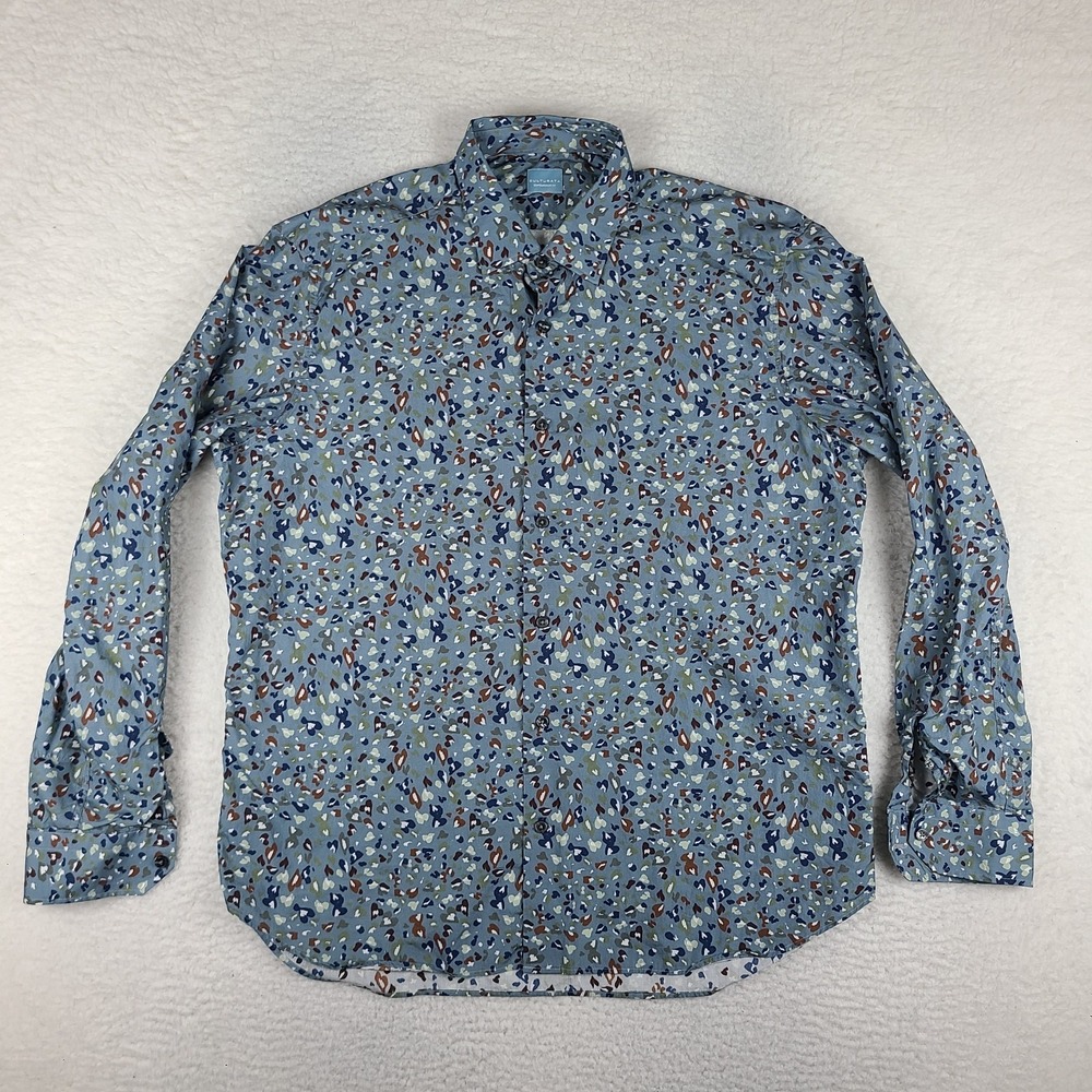 CULTURATA Shirt Mens‎ 2XL XXL Blue Brown Geometric Contemporary Fit Button Up